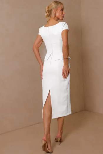 VESTIDO MIDI MAVIE TUBINHO MANGA CURTA PEPLUM - OFF WHITE
