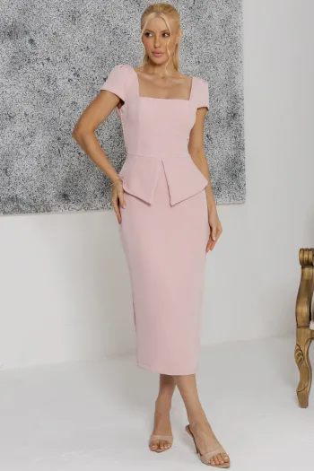 VESTIDO MIDI MAVIE TUBINHO MANGA CURTA PEPLUM - ROSA