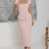 VESTIDO MIDI MAVIE TUBINHO MANGA CURTA PEPLUM - ROSA