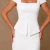 VESTIDO MIDI MAVIE TUBINHO MANGA CURTA PEPLUM - OFF WHITE