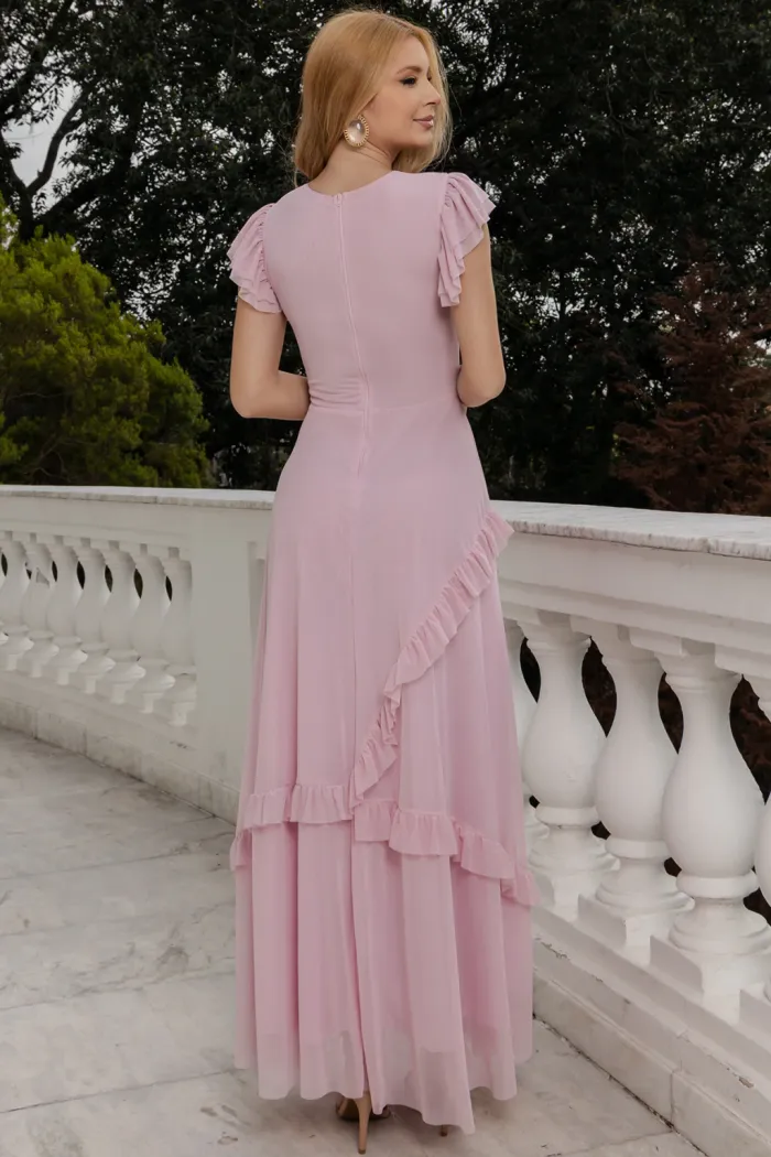 VESTIDO GIULIA LONGO BABADOS SAIA - ROSA