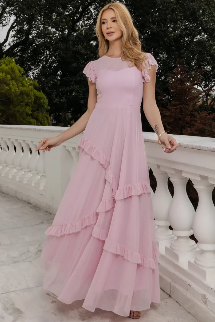 VESTIDO GIULIA LONGO BABADOS SAIA - ROSA