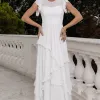 VESTIDO GIULIA LONGO BABADOS SAIA - OFF WHITE