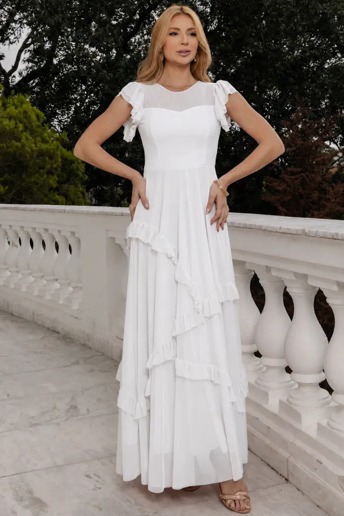 VESTIDO GIULIA LONGO BABADOS SAIA - OFF WHITE
