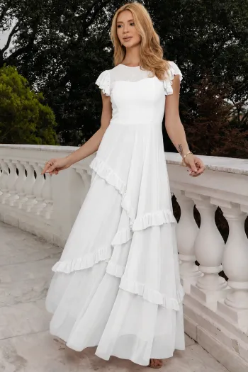 VESTIDO GIULIA LONGO BABADOS SAIA - OFF WHITE