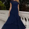 VESTIDO GIULIA LONGO BABADOS SAIA - AZUL MARINHO