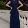 VESTIDO GIULIA LONGO BABADOS SAIA - AZUL MARINHO