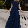 VESTIDO GIULIA LONGO BABADOS SAIA - AZUL MARINHO