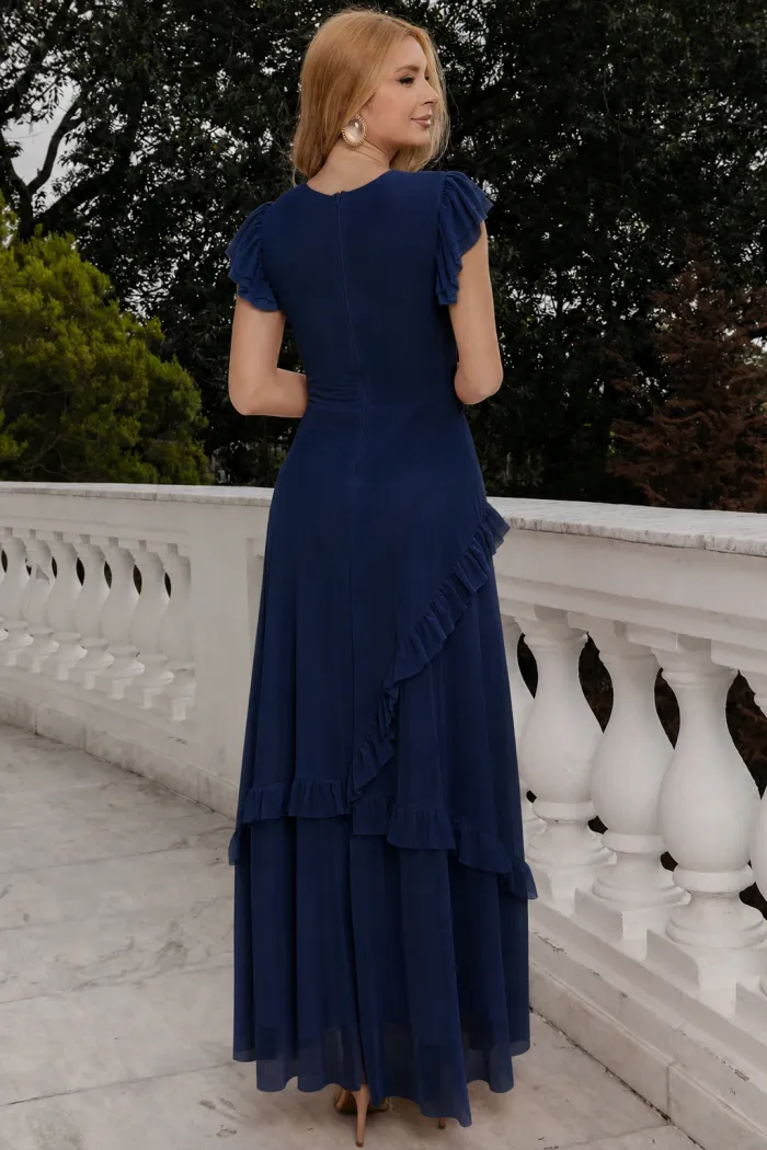 VESTIDO GIULIA LONGO BABADOS SAIA - AZUL MARINHO