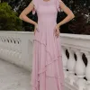 VESTIDO GIULIA LONGO BABADOS SAIA - ROSA