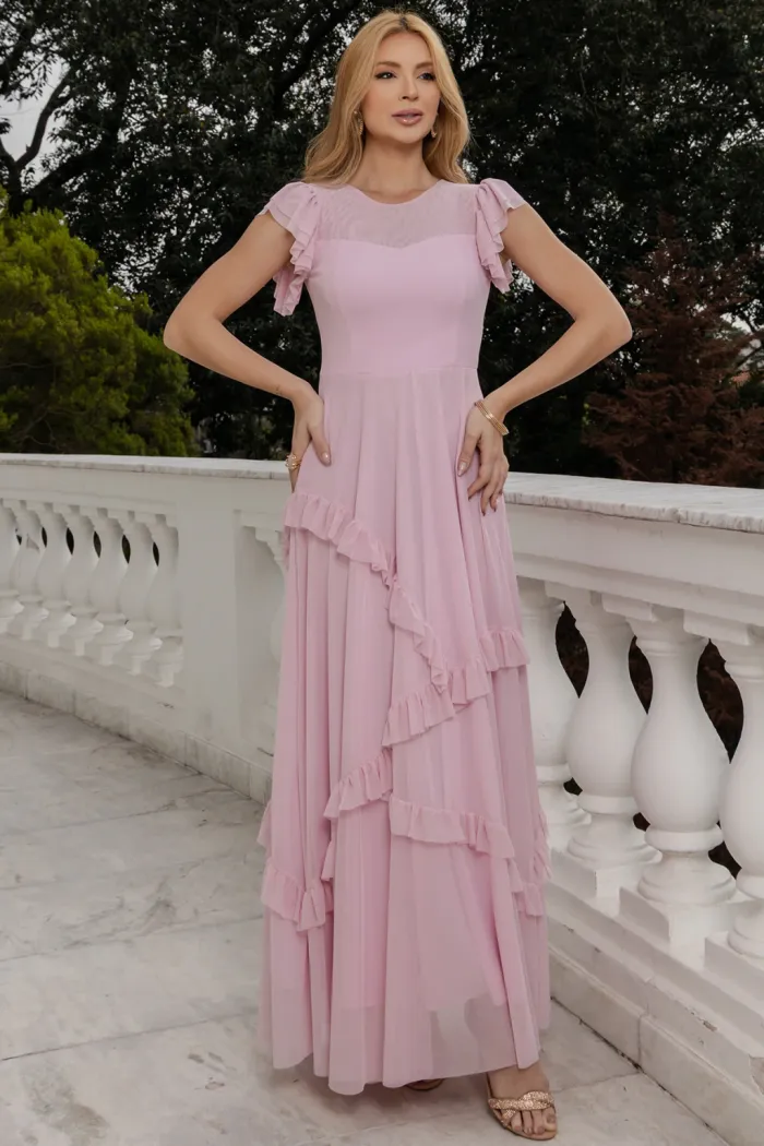 VESTIDO GIULIA LONGO BABADOS SAIA - ROSA