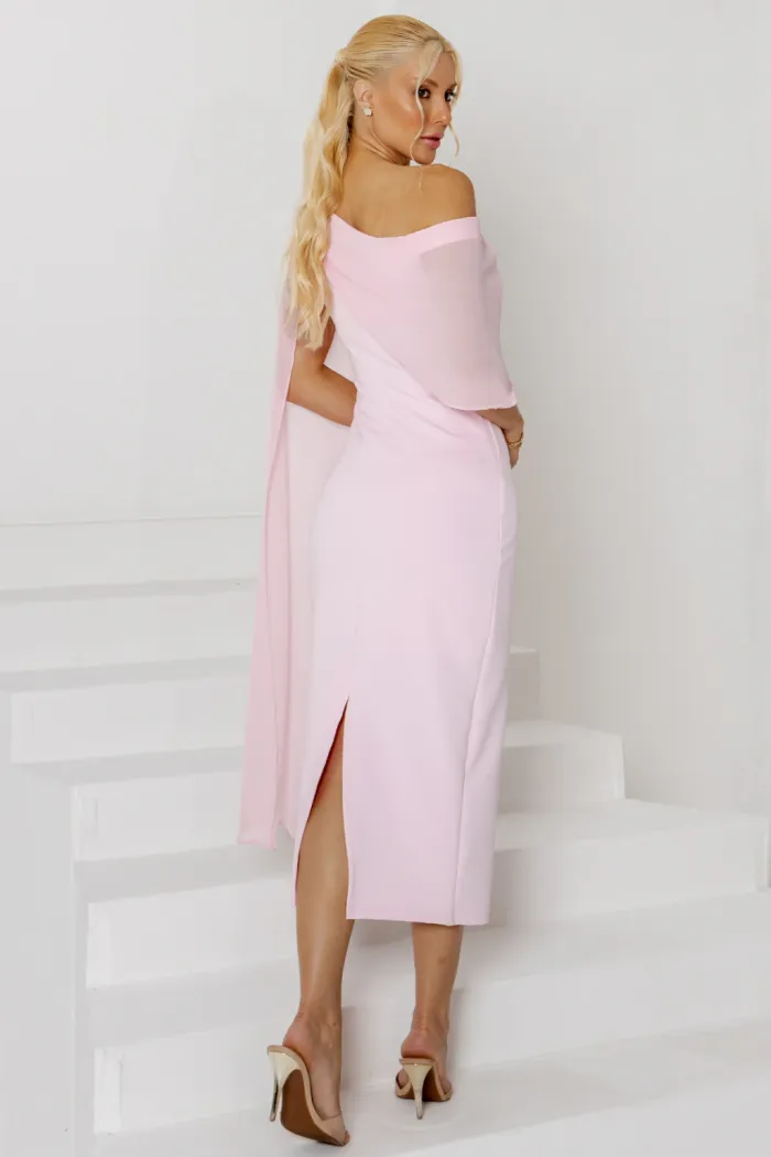 VESTIDO ZOE MIDI TUBINHO DETALHE OMBRO FAIXA - ROSA