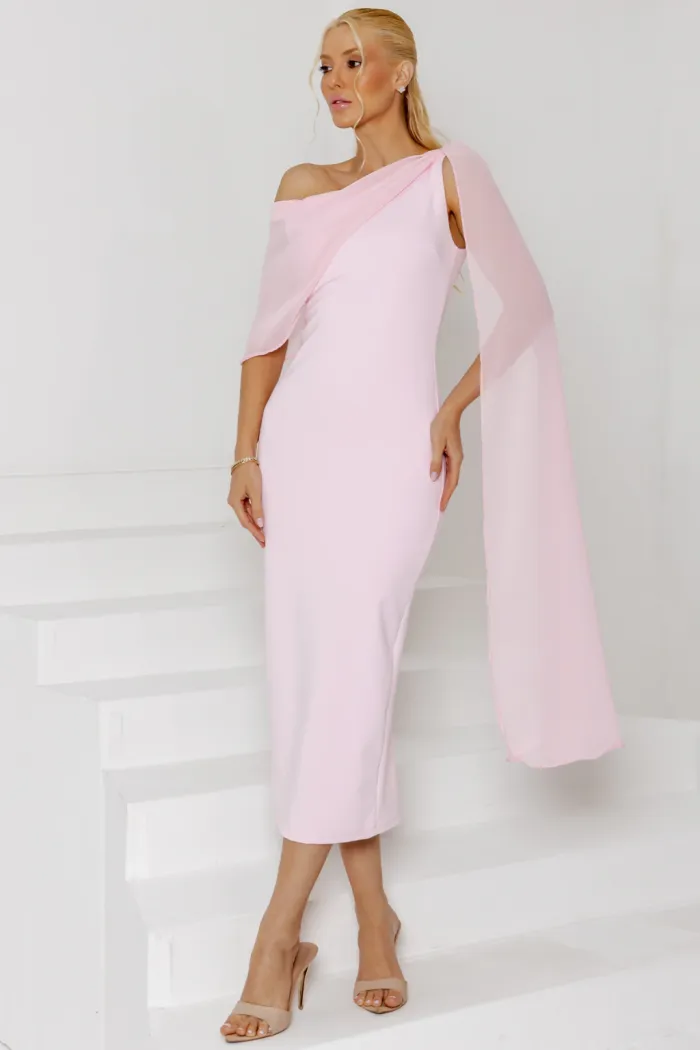 VESTIDO ZOE MIDI TUBINHO DETALHE OMBRO FAIXA - ROSA
