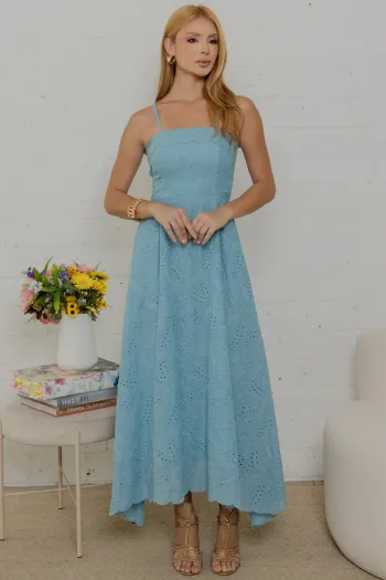 VESTIDO NATÁLIA LAISE COM PELERINE - AZUL