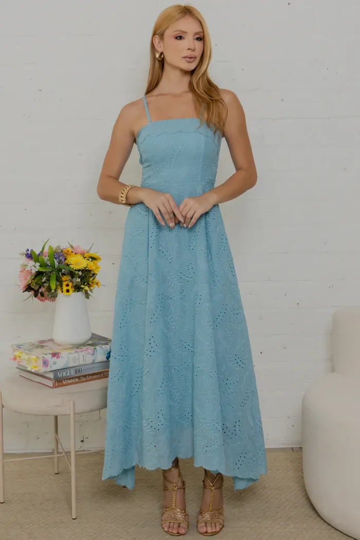 VESTIDO NATÁLIA LAISE COM PELERINE - AZUL