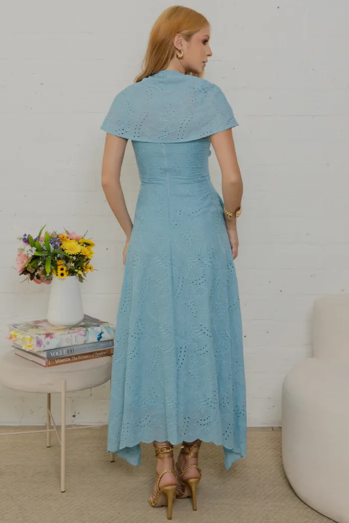 VESTIDO NATÁLIA LAISE COM PELERINE - AZUL
