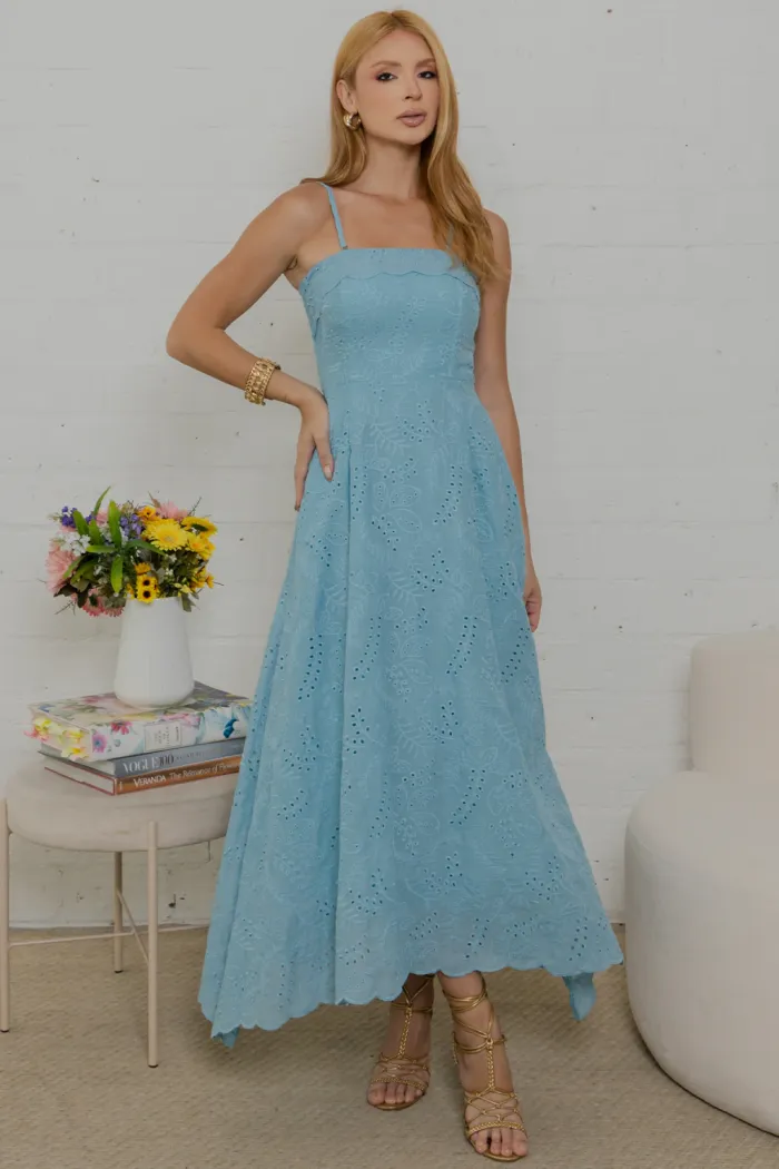 VESTIDO NATÁLIA LAISE COM PELERINE - AZUL