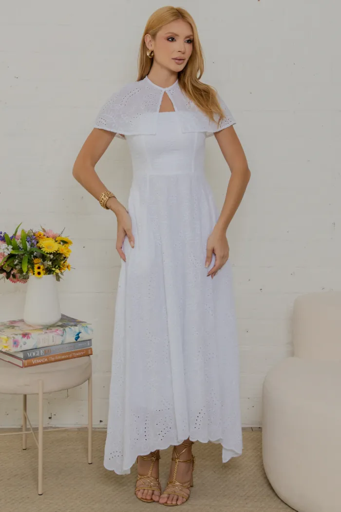 VESTIDO NATÁLIA LAISE COM PELERINE - OFF WHITE