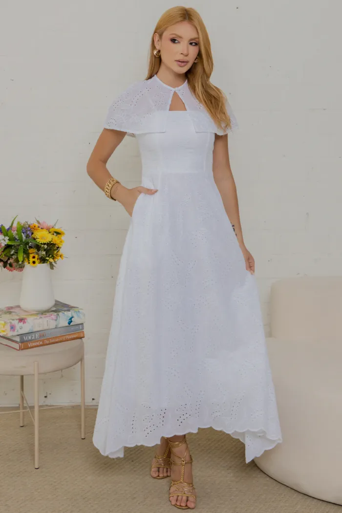 VESTIDO NATÁLIA LAISE COM PELERINE - OFF WHITE