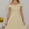 VESTIDO MIDI RODADO MIRIAM OMBRO A OMBRO - AMARELO