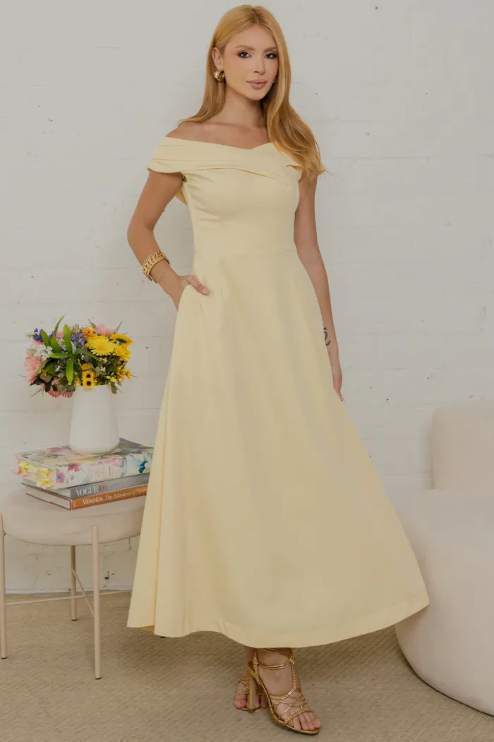 VESTIDO MIDI RODADO MIRIAM OMBRO A OMBRO - AMARELO