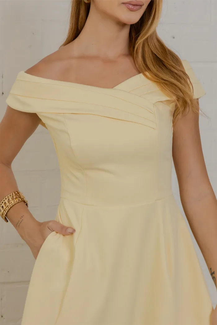 VESTIDO MIDI RODADO MIRIAM OMBRO A OMBRO - AMARELO