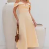 VESTIDO CLARITA MIDI OMBRO A OMBRO COM ALÇA - AMARELO