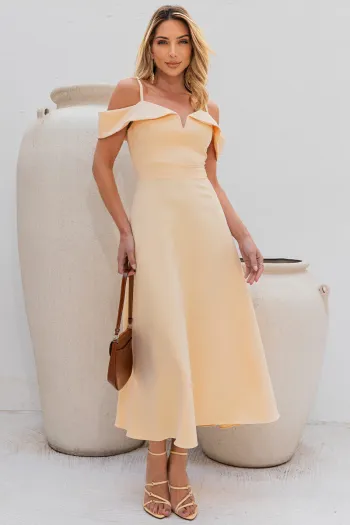 VESTIDO CLARITA MIDI OMBRO A OMBRO COM ALÇA - AMARELO