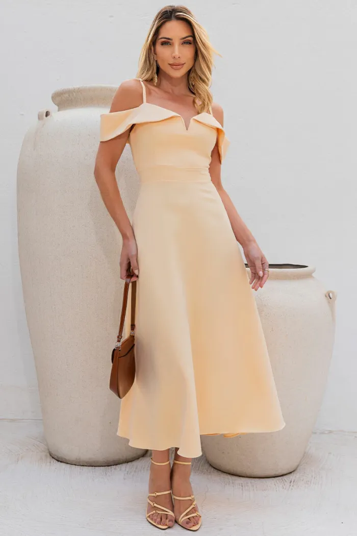 VESTIDO CLARITA MIDI OMBRO A OMBRO COM ALÇA - AMARELO