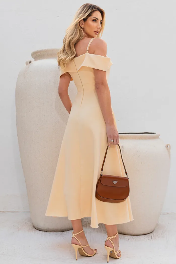 VESTIDO CLARITA MIDI OMBRO A OMBRO COM ALÇA - AMARELO