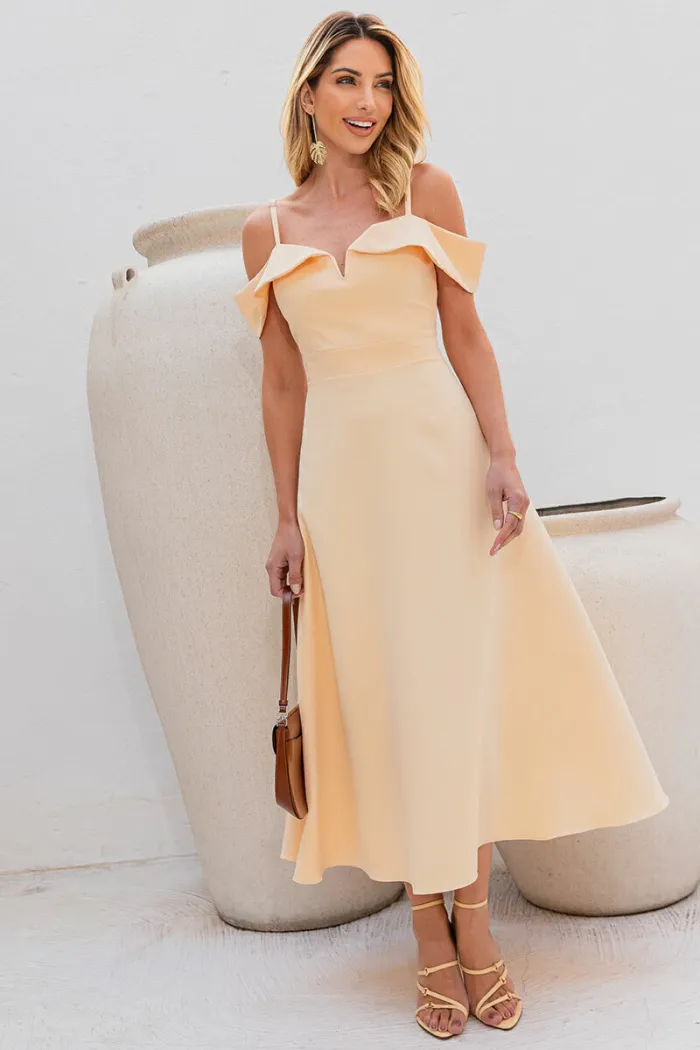 VESTIDO CLARITA MIDI OMBRO A OMBRO COM ALÇA - AMARELO