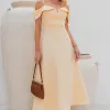 VESTIDO CLARITA MIDI OMBRO A OMBRO COM ALÇA - AMARELO