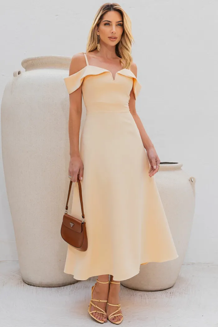 VESTIDO CLARITA MIDI OMBRO A OMBRO COM ALÇA - AMARELO