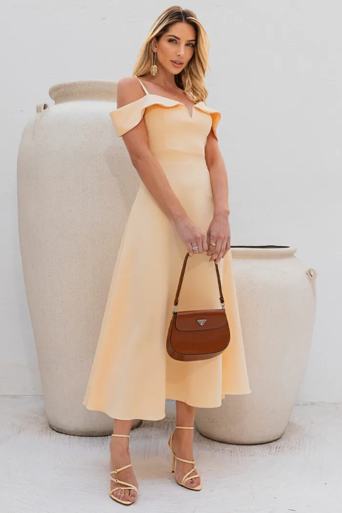 VESTIDO CLARITA MIDI OMBRO A OMBRO COM ALÇA - AMARELO