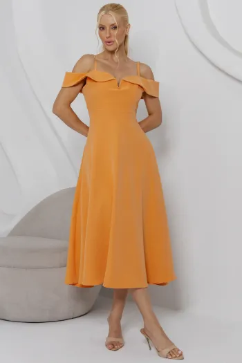 VESTIDO CLARITA MIDI OMBRO A OMBRO COM ALÇA - LARANJA