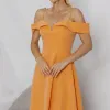 VESTIDO CLARITA MIDI OMBRO A OMBRO COM ALÇA - LARANJA
