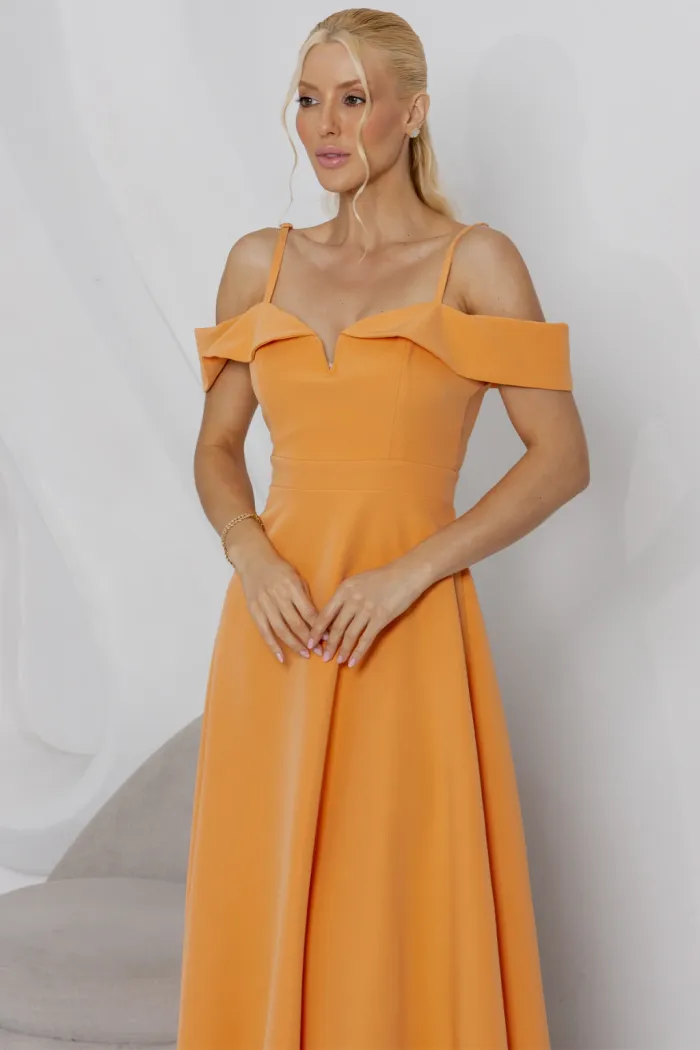 VESTIDO CLARITA MIDI OMBRO A OMBRO COM ALÇA - LARANJA