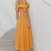 VESTIDO CLARITA MIDI OMBRO A OMBRO COM ALÇA - LARANJA
