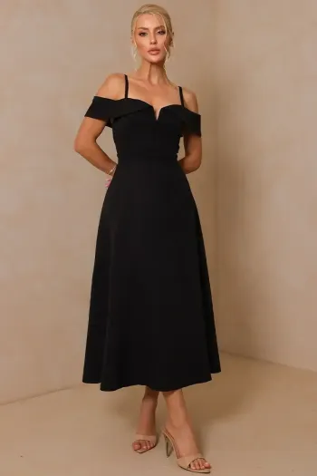 VESTIDO CLARITA MIDI OMBRO A OMBRO COM ALÇA - PRETO