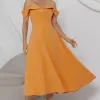 VESTIDO CLARITA MIDI OMBRO A OMBRO COM ALÇA - LARANJA