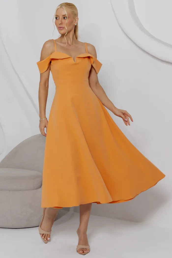 VESTIDO CLARITA MIDI OMBRO A OMBRO COM ALÇA - LARANJA