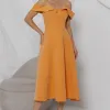 VESTIDO CLARITA MIDI OMBRO A OMBRO COM ALÇA - LARANJA