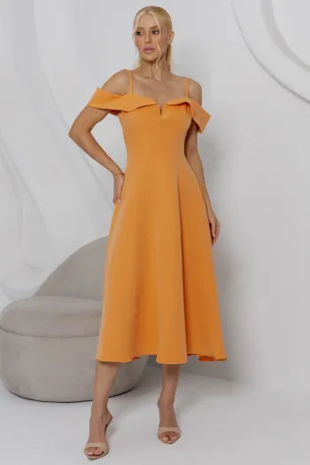 VESTIDO CLARITA MIDI OMBRO A OMBRO COM ALÇA - LARANJA