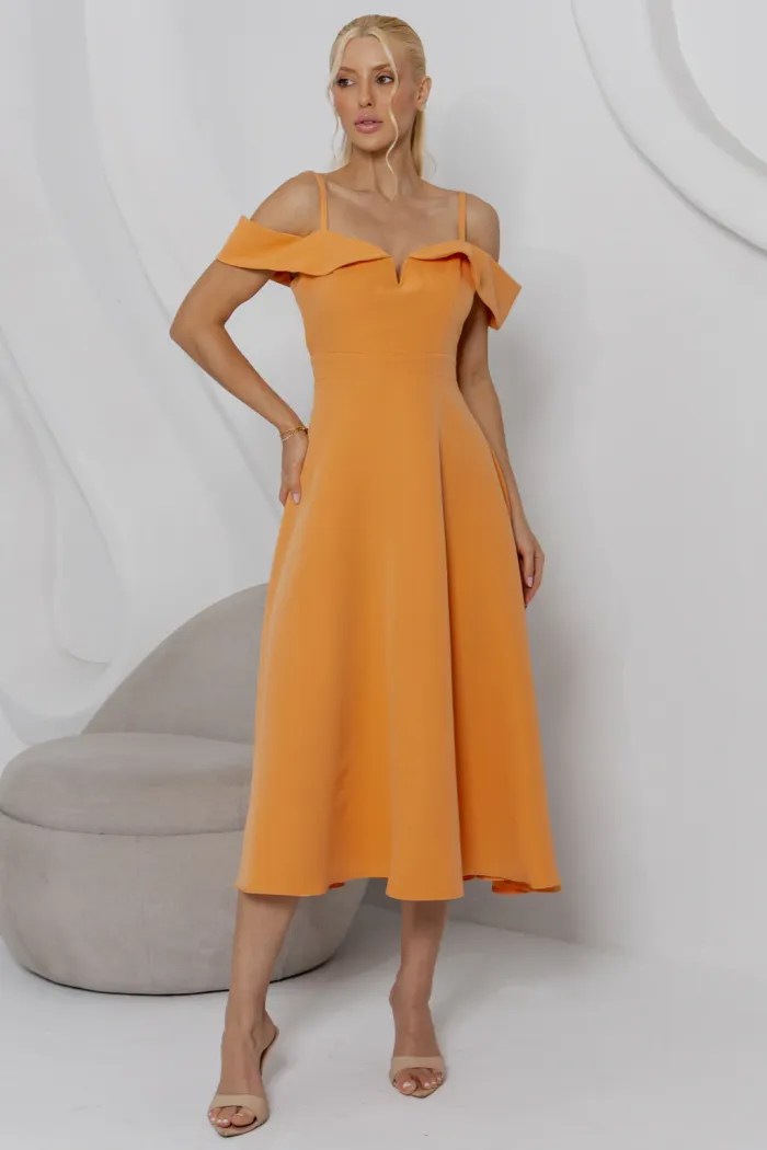 VESTIDO CLARITA MIDI OMBRO A OMBRO COM ALÇA - LARANJA