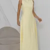VESTIDO GABRIELA MIDI DETALHE PESPONTADO CAVADO - AMARELO
