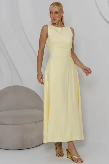 VESTIDO GABRIELA MIDI DETALHE PESPONTADO CAVADO - AMARELO