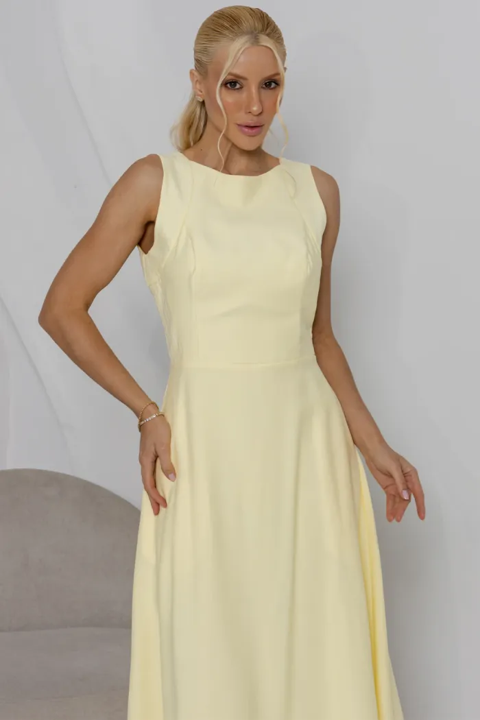 VESTIDO GABRIELA MIDI DETALHE PESPONTADO CAVADO - AMARELO