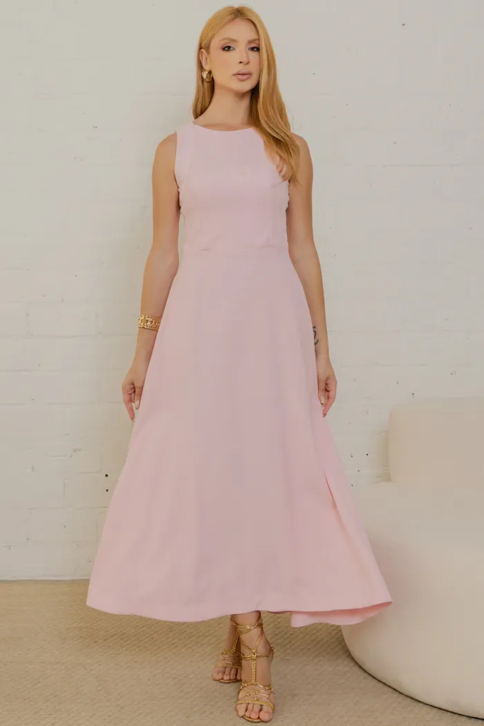 VESTIDO GABRIELA MIDI DETALHE PESPONTADO CAVADO - ROSA