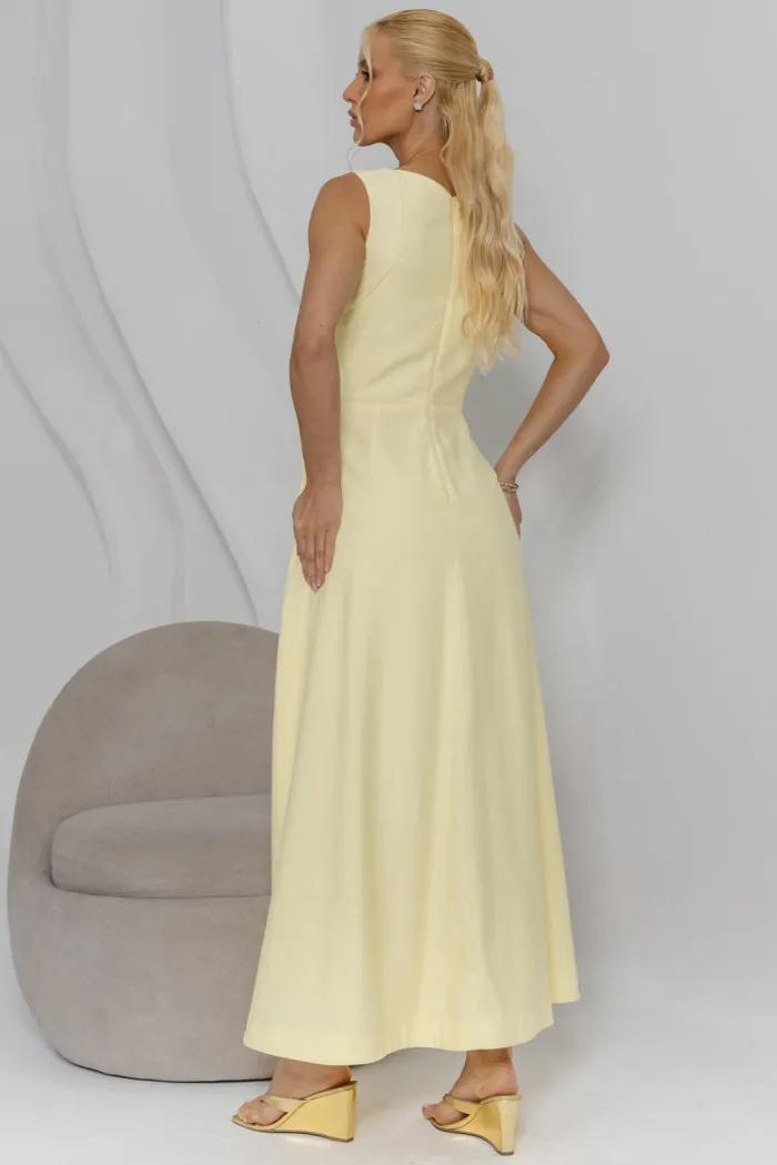 VESTIDO GABRIELA MIDI DETALHE PESPONTADO CAVADO - AMARELO