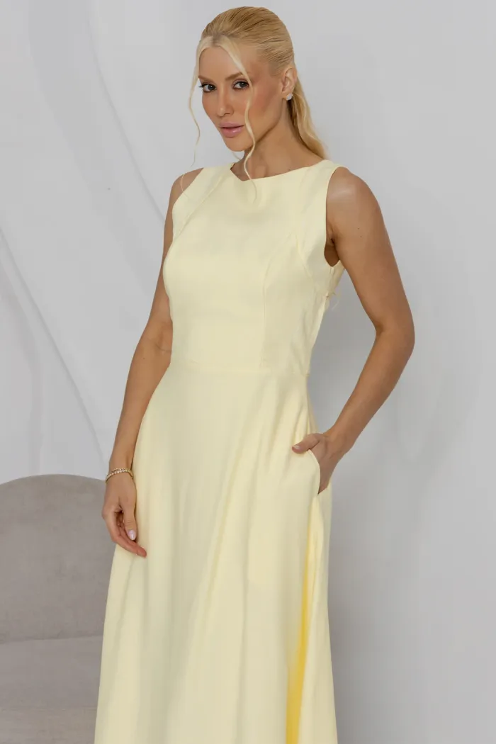 VESTIDO GABRIELA MIDI DETALHE PESPONTADO CAVADO - AMARELO